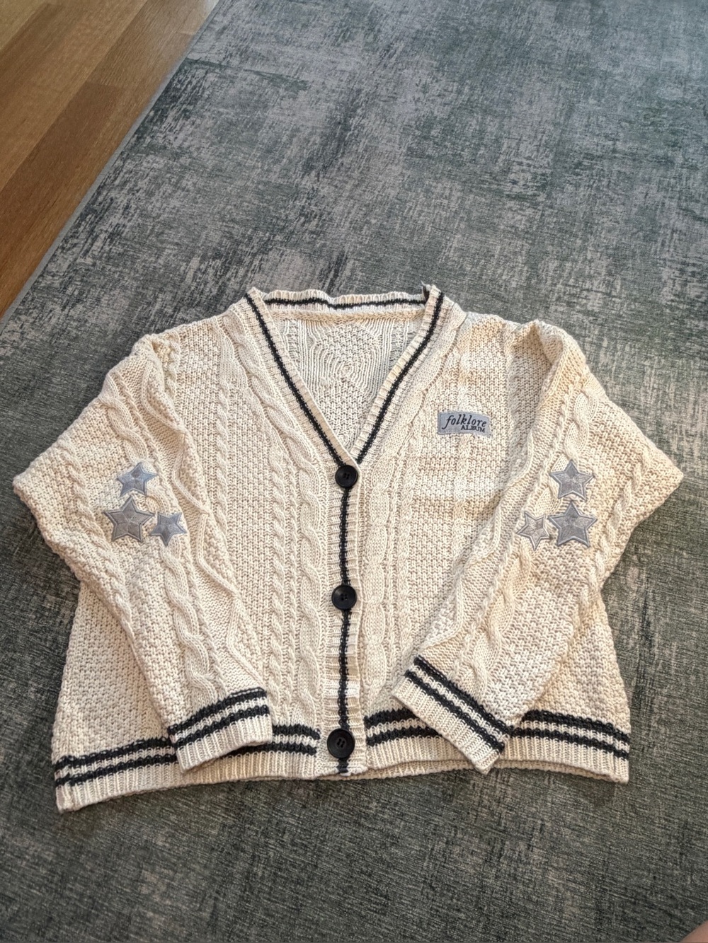 Taylor Swift Original Folklore  Cream Cable-Knit Button Cardigan Sweater